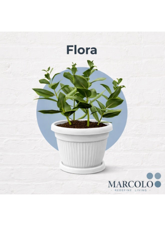 Marcolo 40 cm Round Plastic Flower Pot, Made from Recycled Materials, Lightweight & Durable Plant Pot for Indoor & Outdoor Use (White) - Image 2
